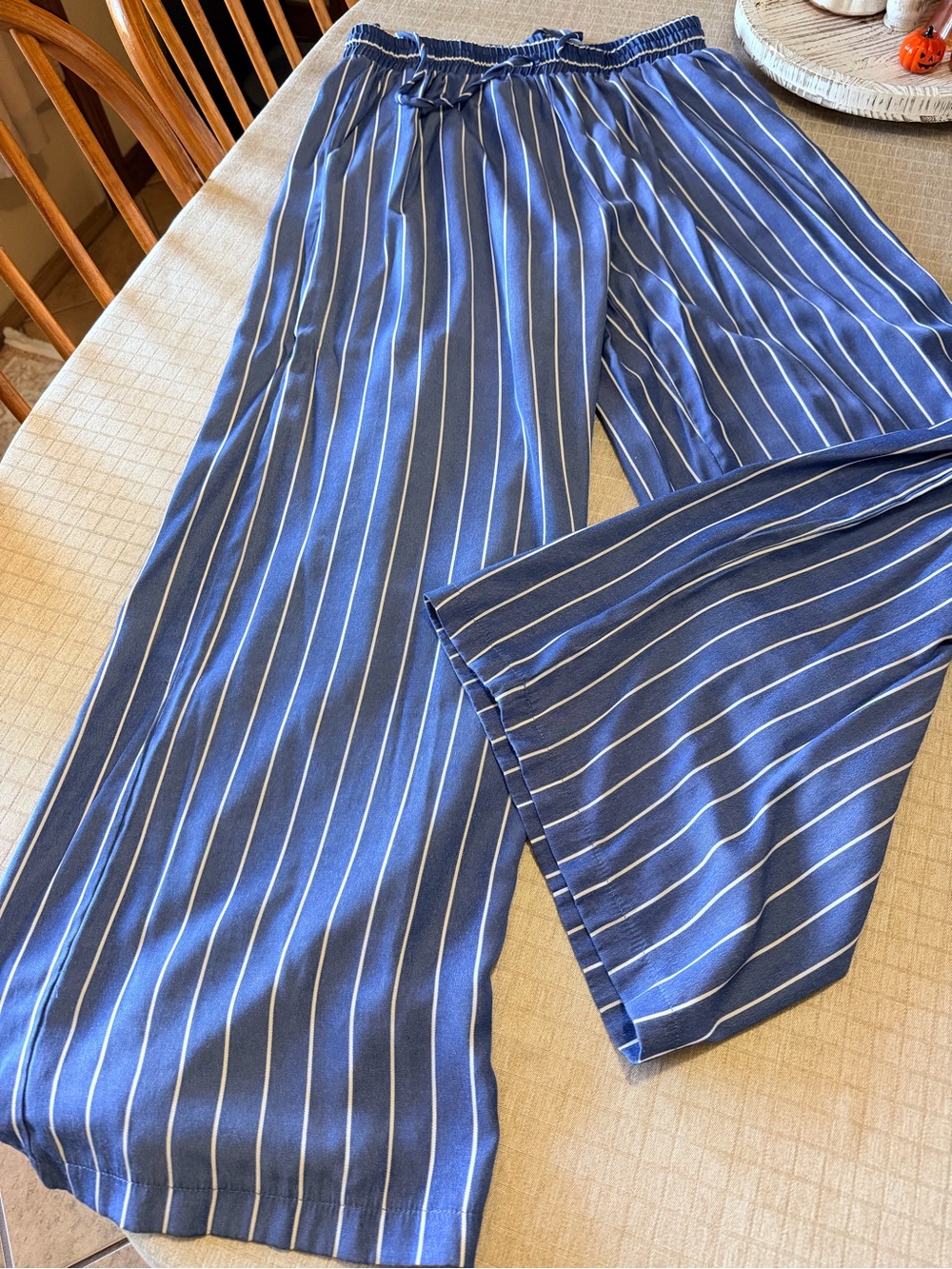 glam Navy Blue Pinstripe Wide-Leg Pants